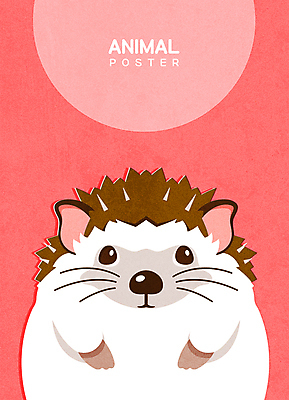 동물 한마리 포스터 일러스트 사람없음 귀여움 고슴도치 초상화 다홍색 국내일러스트 AI파일 1 컬러 컨셉 포유류 그림 파일형식 벡터
