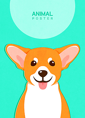 동물 한마리 포스터 일러스트 사람없음 귀여움 강아지 초상화 민트색 웰시코기 국내일러스트 AI파일 1 컬러 컨셉 반려동물 개 그림 파일형식 벡터