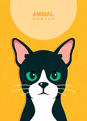 동물 한마리 포스터 일러스트 사람없음 귀여움 주황색 고양이 초상화 국내일러스트 AI파일 1 컬러 컨셉 포유류 반려동물 그림 파일형식 벡터