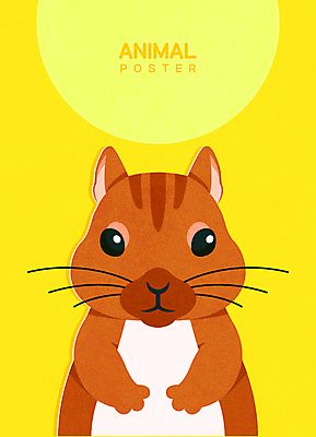 동물 한마리 포스터 일러스트 사람없음 노란색 귀여움 다람쥐 초상화 국내일러스트 AI파일 1 컬러 컨셉 설치류 그림 파일형식 벡터