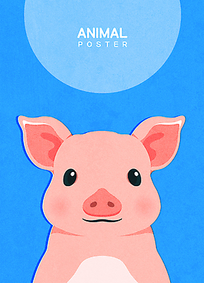 동물 한마리 포스터 일러스트 사람없음 파란색 귀여움 돼지 초상화 국내일러스트 AI파일 1 컬러 컨셉 포유류 그림 파일형식 벡터