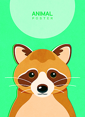 동물 한마리 포스터 일러스트 사람없음 연두색 귀여움 너구리 초상화 국내일러스트 AI파일 1 컨셉 포유류 초록색 그림 파일형식 벡터