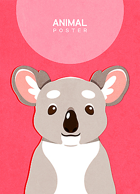 동물 한마리 포스터 일러스트 사람없음 귀여움 코알라 초상화 진분홍색 국내일러스트 AI파일 1 분홍색 컨셉 포유류 그림 파일형식 벡터