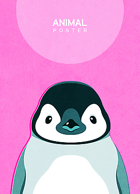동물 한마리 포스터 분홍색 일러스트 사람없음 귀여움 펭귄 초상화 국내일러스트 AI파일 1 컬러 컨셉 조류 그림 파일형식 벡터