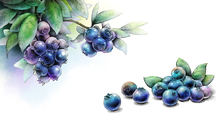 PSD 백그라운드 잎 일러스트 붓터치 풍경 사람없음 여름 파란색 블루베리 번짐 국내일러스트 식물 계절 컬러 과일 파일형식 효과