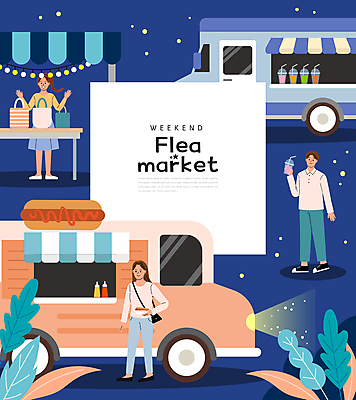 전신 여자 남자 음료 잎 가방 일러스트 들기 성인 세명 손들기 상점 트럭 저녁 상인 고객 장사 핫도그 가판대 소스통 알전구 야시장 푸드트럭 성인만 플리마켓 국내일러스트 AI파일 식물 잡화 음식 전구 모션 자동차 패스트푸드 통 사람 소스_음식 시장 야간 상업 파일형식 벡터