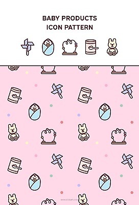 분홍색 백그라운드 패턴 일러스트 여러명 장난감 아기용품 아기 바람개비 토끼인형 분유 아기만 국내일러스트 AI파일 인형 컬러 다수 무늬 사람 토끼 오브젝트 파일형식 벡터