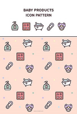 분홍색 백그라운드 패턴 일러스트 사람없음 장난감 거품 아기용품 노리개젖꼭지 옷핀 베이비샴푸 아기욕조 국내일러스트 AI파일 컬러 무늬 욕조 오브젝트 샴푸 파일형식 벡터