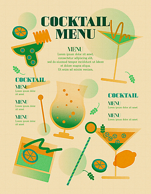 일러스트 빨대 사람없음 초록색 주황색 다양 칵테일 레몬 메뉴 칵테일잔 심플 메뉴판 국내일러스트 AI파일 컬러 다수 술잔 과일 주류 파일형식 벡터