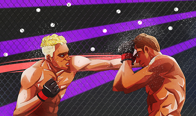 PSD 남자 일러스트 운동선수 경기 상반신 성인 두명 격투기 펀치 수비 라이벌 싸움 근육질 때리기 성인남자만 국내일러스트 스포츠 모션 근육 사람 몸매 남자만 성인만 파일형식