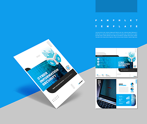 템플릿 ZIP 하늘색 팜플렛 사람없음 노트북 디지털 정보 보호 사이버 큐브 보안 방패 인디자인 IDML PDF 이미지템플릿 컨셉 안전 파란색 전자제품 파일형식