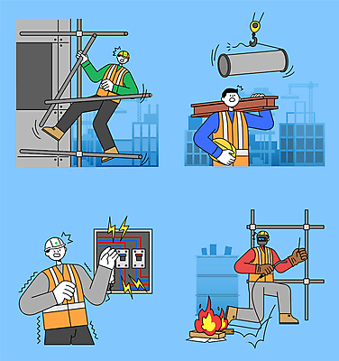 전신 구름 남자 하늘색 일러스트 불 노동자 공사 들기 여러명 상반신 성인 놀람 건설현장 잡기 운반 떨어짐 무릎꿇기 안전모 화재 건축자재 철봉 산업안전 산업안전캐릭터 추락사고 감전 감전사고 안전조끼 용접 용접공 전기감전 칼라콘 현장직 성인남자만 건설근로자 국내일러스트 AI파일 자연요소 직업 감정 산업 다수 컨셉 모션 건설업 표정 안전 사람 파란색 헬멧 안전장비 사건 산업캐릭터 남자만 성인만 파일형식 벡터