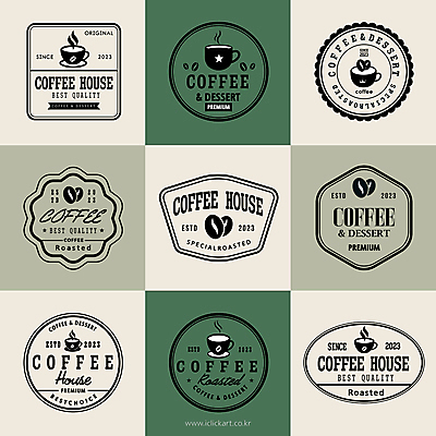 커피 선 일러스트 사람없음 초록색 세트 라벨 사각형 카페 원두 원형 커피잔 라인아트 육각형 베이지색 카키색 국내일러스트 AI파일 도형 음료 컬러 잔 프레임 상점 파일형식 벡터