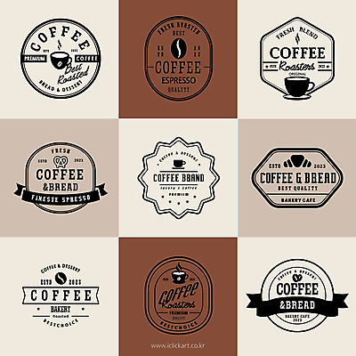 리본 커피 선 일러스트 사람없음 세트 갈색 라벨 카페 원두 원형 커피잔 크루아상 라인아트 육각형 타원형 베이지색 브레첼 2025년 트렌드컬러 국내일러스트 모카무스 AI파일 도형 음료 빵 컬러 디저트 잔 프레임 상점 연도 파일형식 벡터