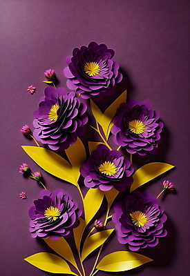 JPG 스튜디오촬영 편집이미지 꽃 종이 잎 사람없음 보라색 페이퍼아트 편집실사 AI포토 AI콘텐츠 식물 컬러 실내 CG 파일형식
