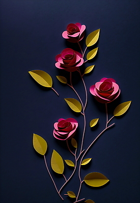 JPG 스튜디오촬영 편집이미지 꽃 종이 분홍색 잎 사람없음 페이퍼아트 남색 편집실사 AI포토 AI콘텐츠 식물 컬러 실내 CG 파일형식