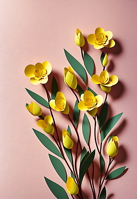 JPG 스튜디오촬영 편집이미지 꽃 종이 분홍색 잎 사람없음 노란색 페이퍼아트 편집실사 AI포토 AI콘텐츠 식물 컬러 실내 CG 파일형식