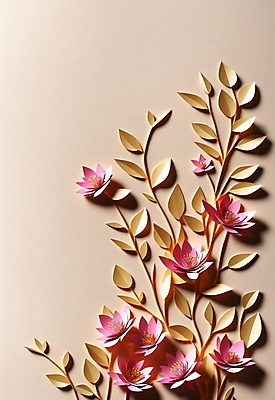 JPG 스튜디오촬영 편집이미지 꽃 종이 분홍색 잎 사람없음 페이퍼아트 편집실사 AI포토 AI콘텐츠 식물 컬러 실내 CG 파일형식