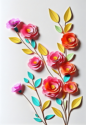 JPG 스튜디오촬영 편집이미지 꽃 종이 잎 사람없음 회색 페이퍼아트 코랄 편집실사 AI포토 AI콘텐츠 식물 컬러 실내 CG 파일형식