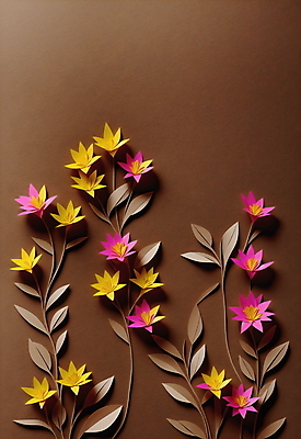 JPG 스튜디오촬영 편집이미지 꽃 종이 분홍색 잎 사람없음 갈색 노란색 페이퍼아트 편집실사 AI포토 AI콘텐츠 식물 컬러 실내 CG 파일형식