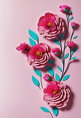 JPG 스튜디오촬영 편집이미지 꽃 종이 분홍색 잎 사람없음 페이퍼아트 편집실사 AI포토 AI콘텐츠 식물 컬러 실내 CG 파일형식