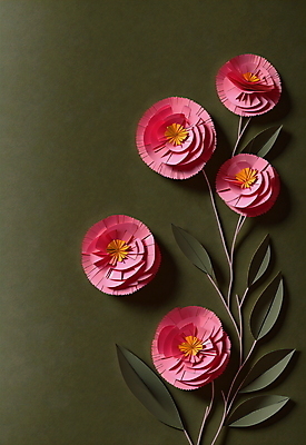 JPG 스튜디오촬영 편집이미지 꽃 종이 분홍색 잎 사람없음 초록색 페이퍼아트 편집실사 AI포토 AI콘텐츠 식물 컬러 실내 CG 파일형식