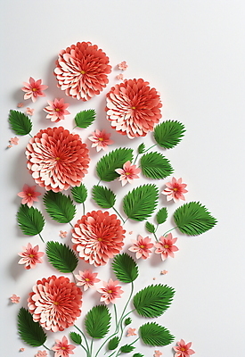 JPG 스튜디오촬영 편집이미지 꽃 종이 잎 사람없음 흰색 페이퍼아트 코랄 편집실사 AI포토 AI콘텐츠 식물 컬러 실내 CG 파일형식