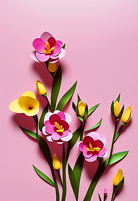 JPG 스튜디오촬영 편집이미지 꽃 종이 분홍색 잎 사람없음 페이퍼아트 편집실사 AI포토 AI콘텐츠 식물 컬러 실내 CG 파일형식