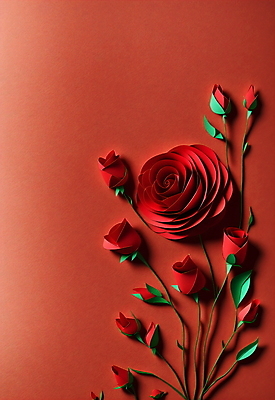 JPG 스튜디오촬영 편집이미지 꽃 종이 잎 사람없음 빨간색 장미 페이퍼아트 편집실사 AI포토 AI콘텐츠 식물 컬러 실내 CG 파일형식