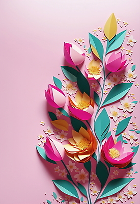 JPG 스튜디오촬영 편집이미지 꽃 종이 분홍색 잎 사람없음 페이퍼아트 편집실사 AI포토 AI콘텐츠 식물 컬러 실내 CG 파일형식