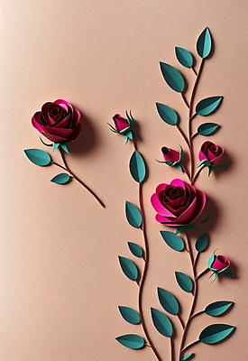 JPG 스튜디오촬영 편집이미지 꽃 종이 분홍색 잎 사람없음 장미 페이퍼아트 베이지색 편집실사 AI포토 AI콘텐츠 식물 컬러 실내 CG 파일형식