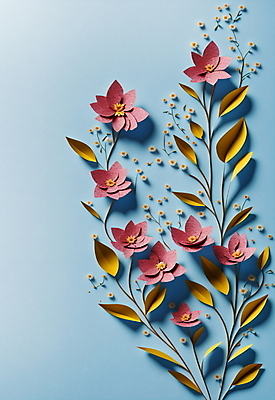 JPG 스튜디오촬영 편집이미지 꽃 종이 분홍색 하늘색 잎 사람없음 페이퍼아트 편집실사 AI포토 AI콘텐츠 식물 컬러 실내 파란색 CG 파일형식