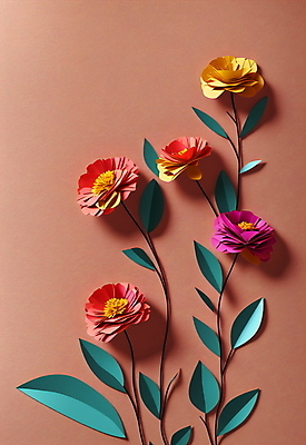 JPG 스튜디오촬영 편집이미지 꽃 종이 잎 사람없음 페이퍼아트 코랄 편집실사 AI포토 AI콘텐츠 식물 컬러 실내 CG 파일형식