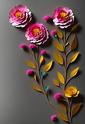 JPG 스튜디오촬영 편집이미지 꽃 종이 분홍색 잎 사람없음 회색 페이퍼아트 편집실사 AI포토 AI콘텐츠 식물 컬러 실내 CG 파일형식