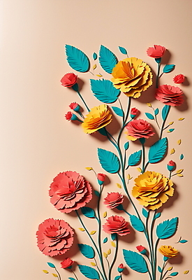 JPG 스튜디오촬영 편집이미지 꽃 종이 분홍색 잎 사람없음 노란색 페이퍼아트 베이지색 편집실사 AI포토 AI콘텐츠 식물 컬러 실내 CG 파일형식