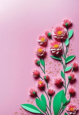 JPG 스튜디오촬영 편집이미지 꽃 종이 분홍색 잎 사람없음 페이퍼아트 편집실사 AI포토 AI콘텐츠 식물 컬러 실내 CG 파일형식