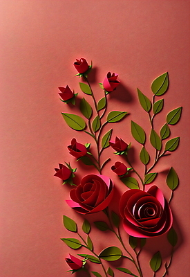 JPG 스튜디오촬영 편집이미지 꽃 종이 잎 사람없음 빨간색 장미 페이퍼아트 편집실사 AI포토 AI콘텐츠 식물 컬러 실내 CG 파일형식