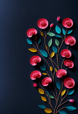 JPG 스튜디오촬영 편집이미지 꽃 종이 분홍색 잎 사람없음 페이퍼아트 남색 편집실사 AI포토 AI콘텐츠 식물 컬러 실내 CG 파일형식