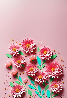 JPG 스튜디오촬영 편집이미지 꽃 종이 분홍색 잎 사람없음 페이퍼아트 편집실사 AI포토 AI콘텐츠 식물 컬러 실내 CG 파일형식