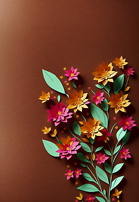 JPG 스튜디오촬영 편집이미지 꽃 종이 분홍색 잎 사람없음 갈색 페이퍼아트 편집실사 AI포토 AI콘텐츠 식물 컬러 실내 CG 파일형식