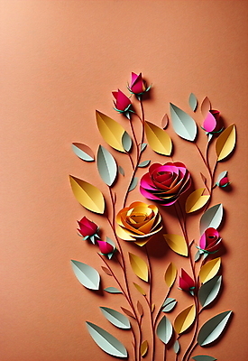 JPG 스튜디오촬영 편집이미지 꽃 종이 분홍색 잎 사람없음 주황색 페이퍼아트 편집실사 AI포토 AI콘텐츠 식물 컬러 실내 CG 파일형식