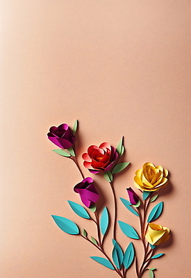 JPG 스튜디오촬영 편집이미지 꽃 종이 잎 사람없음 페이퍼아트 베이지색 카피스페이스 편집실사 AI포토 AI콘텐츠 식물 컬러 실내 공백 CG 파일형식