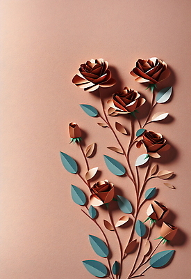 JPG 스튜디오촬영 편집이미지 꽃 종이 잎 사람없음 페이퍼아트 로즈골드 편집실사 AI포토 AI콘텐츠 식물 컬러 실내 CG 파일형식