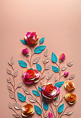 JPG 스튜디오촬영 편집이미지 꽃 종이 분홍색 잎 사람없음 페이퍼아트 편집실사 AI포토 AI콘텐츠 식물 컬러 실내 CG 파일형식