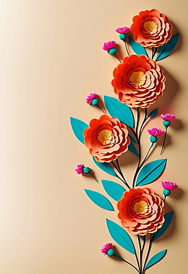 JPG 스튜디오촬영 편집이미지 꽃 종이 잎 사람없음 주황색 페이퍼아트 편집실사 AI포토 AI콘텐츠 식물 컬러 실내 CG 파일형식