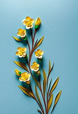 JPG 스튜디오촬영 편집이미지 꽃 종이 하늘색 잎 사람없음 노란색 페이퍼아트 편집실사 AI포토 AI콘텐츠 식물 컬러 실내 파란색 CG 파일형식