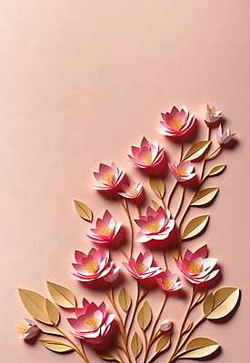 JPG 스튜디오촬영 편집이미지 꽃 종이 분홍색 잎 사람없음 페이퍼아트 편집실사 AI포토 AI콘텐츠 식물 컬러 실내 CG 파일형식