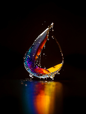 JPG 편집이미지 순간포착 사람없음 컬러풀 반사 물방울 액체 디지털합성 튀는물 편집실사 AI컴퓨터그래픽 AI콘텐츠 컬러 촬영기법 CG 액체표현 스플래쉬 파일형식