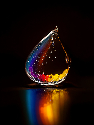 JPG 편집이미지 순간포착 사람없음 컬러풀 반사 물방울 액체 디지털합성 튀는물 편집실사 AI컴퓨터그래픽 AI콘텐츠 컬러 촬영기법 CG 액체표현 스플래쉬 파일형식