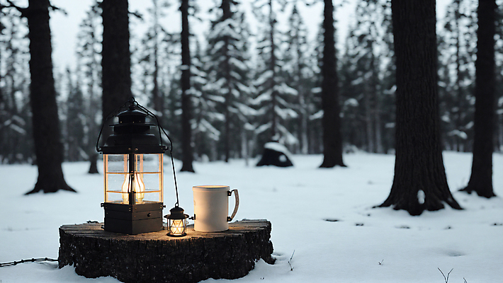 JPG 주간 나무 편집이미지 겨울 탁자 사람없음 야외 아웃포커스 빛 머그컵 눈 랜턴 숲속 숲 편집실사 AI포토 AI콘텐츠 자연요소 식물 계절 가구 날씨 조명 촬영기법 컵 CG 파일형식